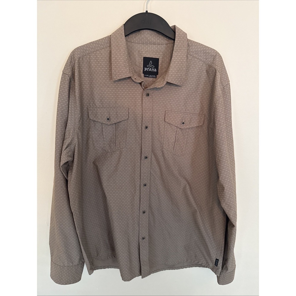 Prana Button Up Long Sleeve Flap Pockets Heather‎ Brown Men's XL